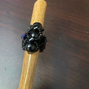 Handmade beaded Ring in Black Size 8